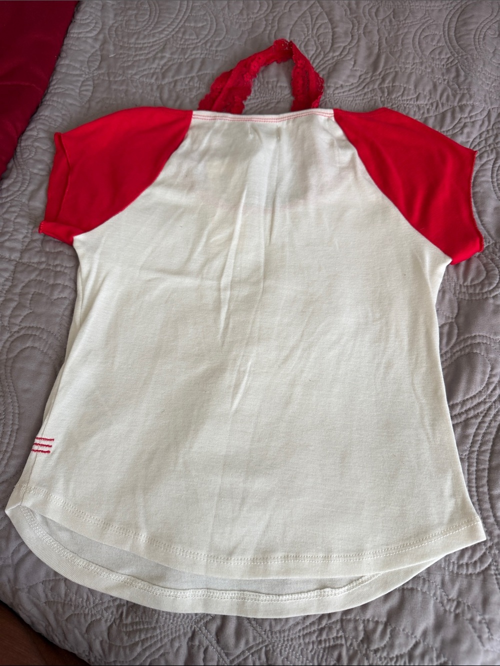 Urban Outfitters BDG White Tee with Red Raglan Sleeves and Lace Halter - Picture 5 of 7